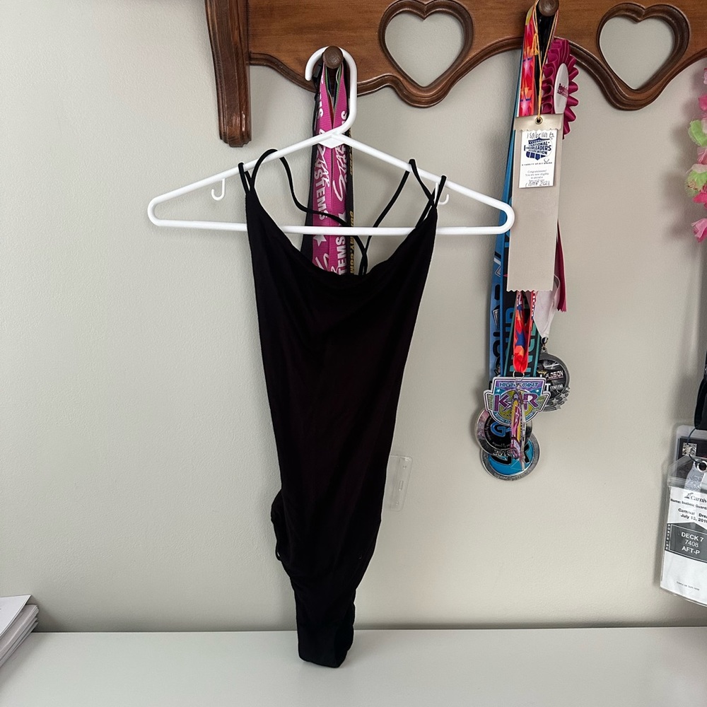 Black strappy open back bodysuit, size XS